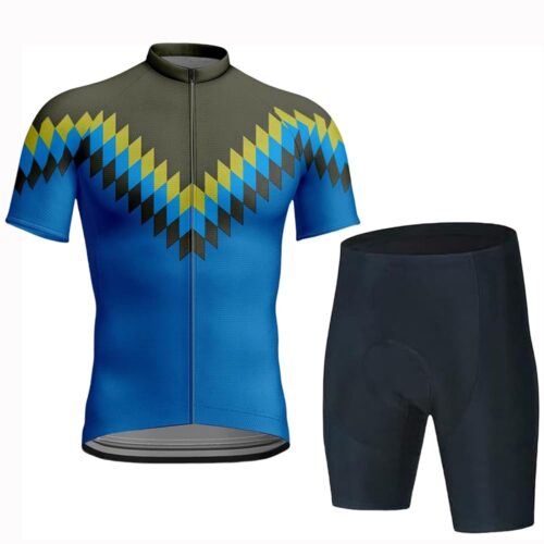 Men's Cycling Jersey Set Zip Pocket Short Sleeve Cycling Clothing Bib Shorts 9D Padded Short Sleeve Outfits Quick-Dry