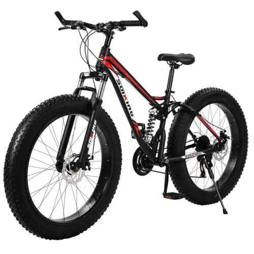 Mens Fat Tire Mountain Bike, 17-Inch/Medium High-Tensile Aluminum Frame, 21-Speed, 26-inch Wheels, Stable Disc Brake, Multi-Colors. Mountain Bikes Men Large