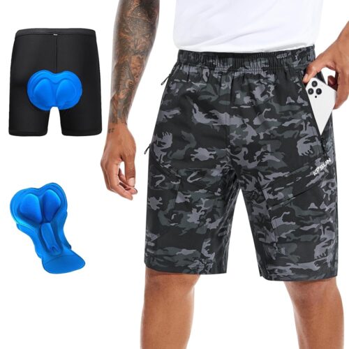 Men's Mountain Bike Shorts 3D Padded Baggy Bicycle Riding Cycling Shorts Quick Dry Lightweight Biking Shorts