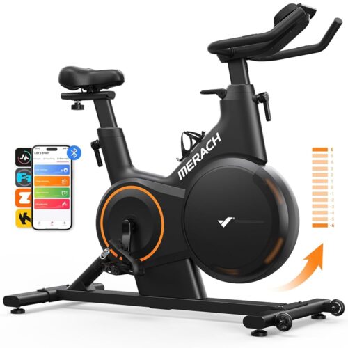 MERACH Exercise Bike, Smart Magnetic Stationary Bike with Bluetooth APP, Indoor Cycling Bike with Adjustable Incline ±6° Grade Level, Max 350lbs Weight Capacity Free Game for...