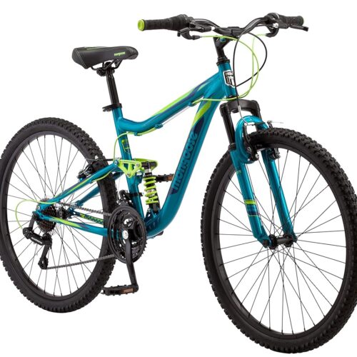 Mongoose Status Mens and Womens Mountain Bike, 26-27.5-Inch Wheels, 21-Speed, Aluminum Frame, Dual and Front Suspension