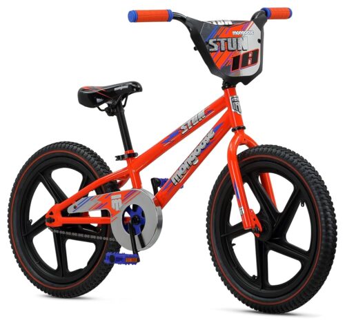 Mongoose Switch and Stun BMX Style Kids Bike, for Boys and Girls Bicycle Ages 5-8, 18-Inch Wheels, Low Stand Over Steel Frame, with Durable Chain Guard