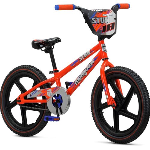 Mongoose Switch and Stun BMX Style Kids Bike, for Boys and Girls Bicycle Ages 5-8, 18-Inch Wheels, Low Stand Over Steel Frame, with Durable Chain Guard