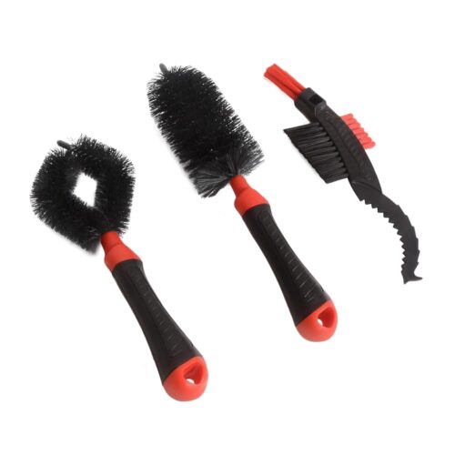 MOTO4U Bike Chain Cleaning Brush Set Kit for Bicycle Clean Washing Tool 3 PCS Red