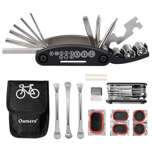 Oumers Multi-Function Bike Bicycle Cycling Mechanic Repair Kit/Bike Tool with 3pc Bike Tire Lever 5pc Bike Tyre Patches 1pc /Tire Rasp/Work Bag