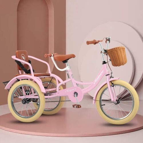 Outdoor Tricycle with Foot Pedals,Tandem Tricycle with Front Wheel Caliper Brake,Back seat with Belt and armrest,3 Wheels Bicycle,Cruiser Trike,Pneumatic tire Spoke Wheels, 18inch