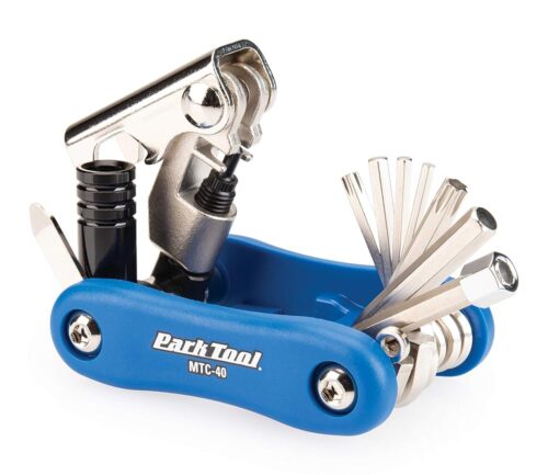 Park Tool MTC-40 Bicycle Multi-Tool with 2.5 to 8mm Hex Wrenches, T25 & T30, Screwdriver, Chain Tool & CO₂ Inflator Adapter