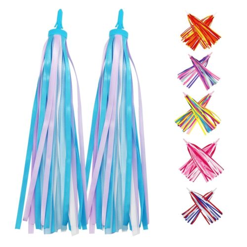 PLATT Kid's Bicycle Handlebar Streamers Colorful Ribbons Tassel for Girls Boys Bicycle Handlebar Scooter Handgrip (Blue 1Pair)