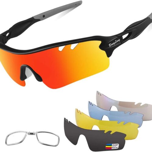 Polarized Sports Sunglasses Cycling Sun Glasses for Men Women with 5 Interchangeable Lenes for Running Baseball Golf Driving