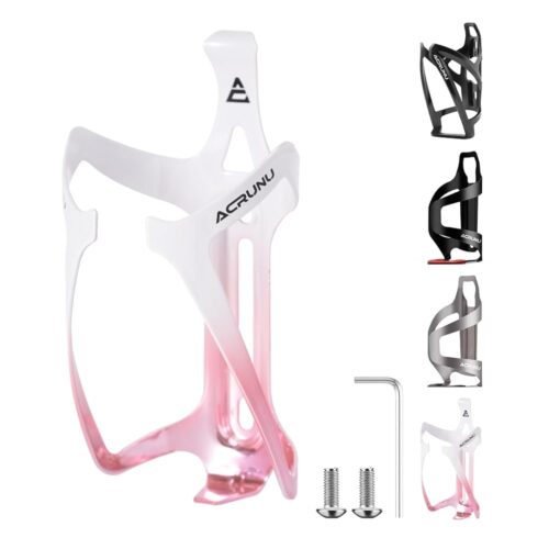 Premium Aluminum Alloy Bike Water Bottle Holder - Lightweight Bottle Cage with Screws Tool for Mountain Bikes (Pink-White)