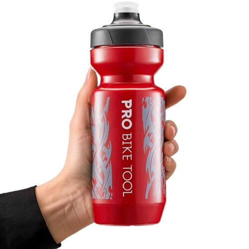 PRO BIKE TOOL Bike Water Bottle 550 ml 19 oz -for All Fitness and Cycling - Soft Silicone Mouthpiece – Fast Flow Valve - Easy Squeeze Bidon (Red)