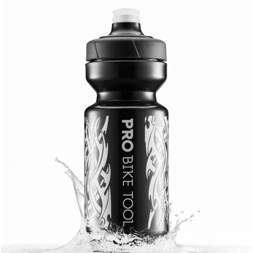 PRO BIKE TOOL Bike Water Bottle 550 ml 19 oz -for All Fitness and Cycling - Soft Silicone Mouthpiece – Fast Flow Valve - Easy Squeeze Bidon (Black)