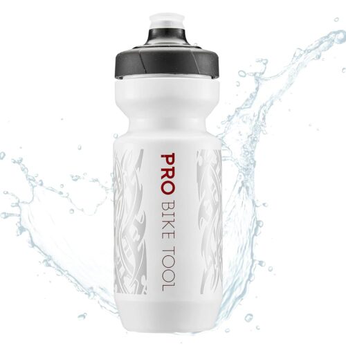 PRO BIKE TOOL Bike Water Bottle 550 ml 19 oz -for All Fitness and Cycling - Soft Silicone Mouthpiece – Fast Flow Valve - Easy Squeeze Bidon (White)