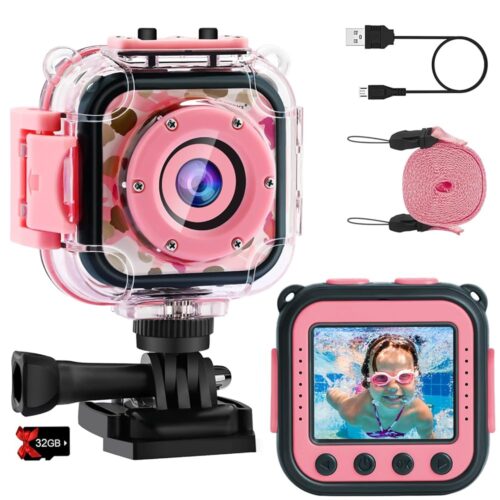 PROGRACE Kids Waterproof Camera Girls - Kids Video Camera Underwater 1080P HD Children Camcorder Digital Camera for Girls Holidays Birthday Toys Gifts 3 4 5 6 7 8 9 10 11 12...