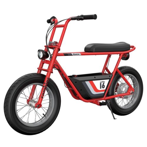 Razor Rambler 16 Electric Retro Minibike for Adults with 350W Hub-Driven Motor, 16 Inch Tires, & 36V Battery, Red