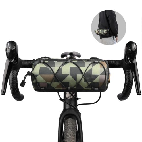 Rhinowalk Bike Handlebar Bag, Bicycle Front Bag Shoulder Bag Storage Bag with Shoulder Strap for Road Mountain Bike Cycling Travel (Camouflage green)