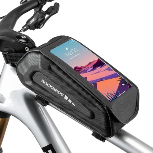 ROCKBROS Bike Bag Phone Mount Bag Bicycle Accessories Pouch, EVA Waterproof Bike Phone Holder Top Tube Front Frame Bag Handlebar Bags Compatible Phones Under 6.8”