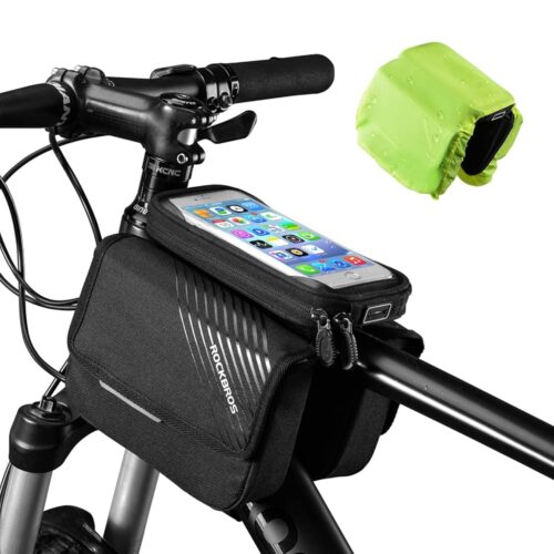 ROCKBROS Bike Frame Bag, Waterproof Top Tube Bike Bag, Large Storage Touch Screen Bike Cell Phone Holder Suitable for iphone X,11,12,13,14 Below 6.4"