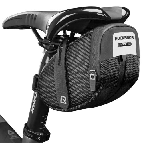 ROCKBROS Bike Saddle Bag, Bike Bag Under Seat, Strap-on Cycling Wedge Pack, Bike Seat Storage Bag for Mountain Road Bikes, 0.75L