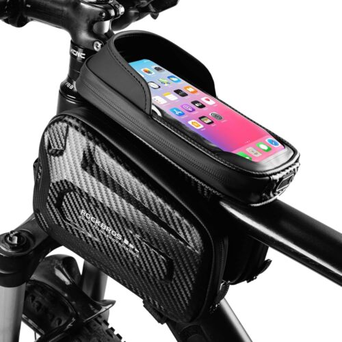 ROCKBROS Top Tube Bike Bag, Waterproof Bike Frame Bag, 1.3L Capacity Bike Phone Bag with Sun-Visor, TPU Sensitive Touch Screen Bicycle Phone Bag for Cell Phone Below 7.4”×4.2”