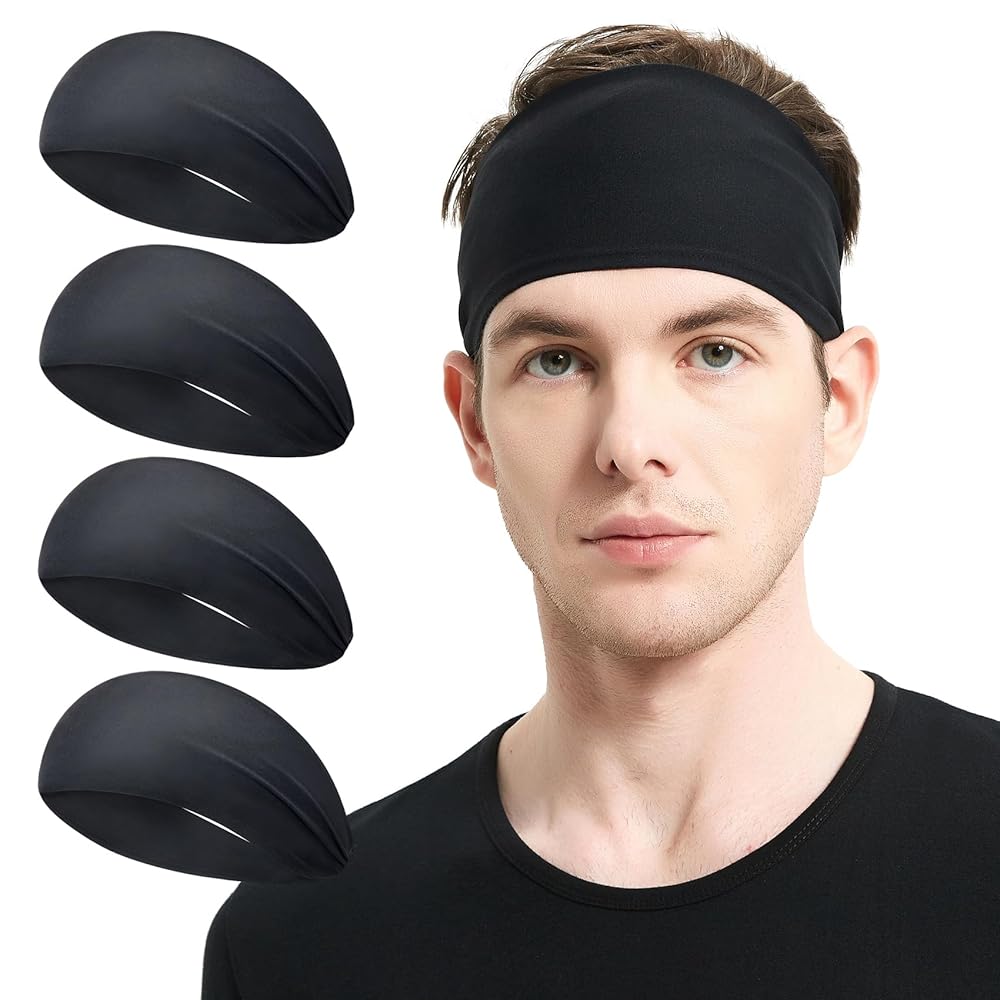 Running Headbands for Men（4 or 6 Pack, Mens Stretchy Headband for Football,Cycling,Basketball,Yoga,Fitness Workout Unisex Quick-Dry Sweatband