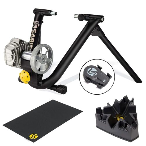 Saris Fluid2 Indoor Bike Trainer, Smart Equipped Option, Fits Road and Mountain Bikes, Compatible with Zwift App with Wheel Rising Block & Trainer Mat