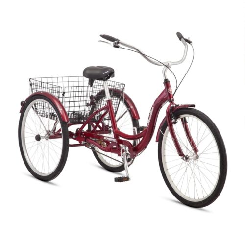 Schwinn Meridian Adult Tricycle Bike, Three Wheel Beach Cruiser, 24 & 26-Inch Wheels, Low Step-Through Aluminum Frame, Adjustable Handlebars, Large Cruiser Seat, Rear Folding...