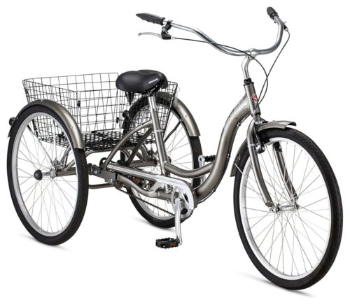 Schwinn Meridian Adult Tricycle Bike, Three Wheel Beach Cruiser, 24 & 26-Inch Wheels, Low Step-Through Aluminum Frame, Adjustable Handlebars, Large Cruiser Seat, Rear Folding...