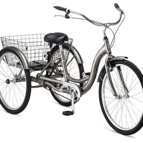 Schwinn Meridian Adult Tricycle Bike, Three Wheel Beach Cruiser, 24 & 26-Inch Wheels, Low Step-Through Aluminum Frame, Adjustable Handlebars, Large Cruiser Seat, Rear Folding...