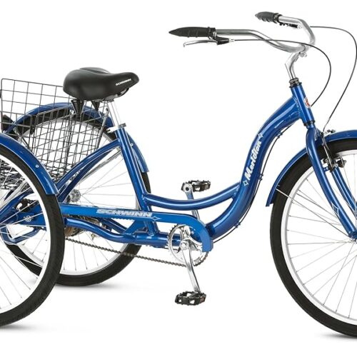 Schwinn Meridian Adult Tricycle Bike, Three Wheel Beach Cruiser, 24 & 26-Inch Wheels, Low Step-Through Aluminum Frame, Adjustable Handlebars, Large Cruiser Seat, Rear Folding...