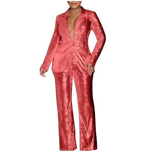 Sequin Pants Suit for Women Party Night 2 Piece Outfits Blazer Sets Formal Prom High Waist Glitter Pants Suits