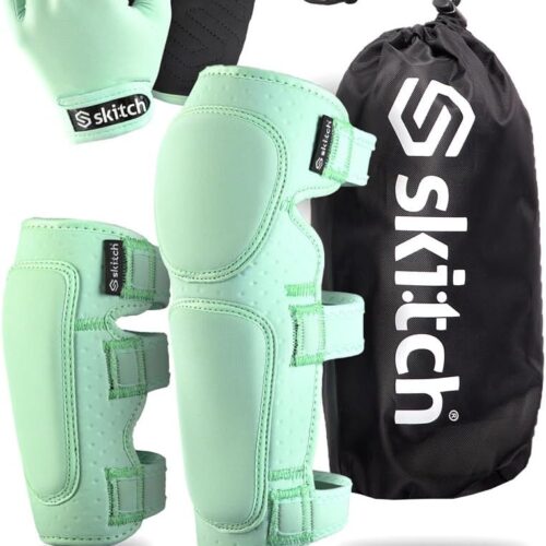 SKITCH Skateboard Protective Safety Gear Set for Kids and Teens | Premium Lycra Sport Knee Pads + Elbow Pads + Wrist Guards + Carry Bag | Scooter Roller Skate Inline Skating...