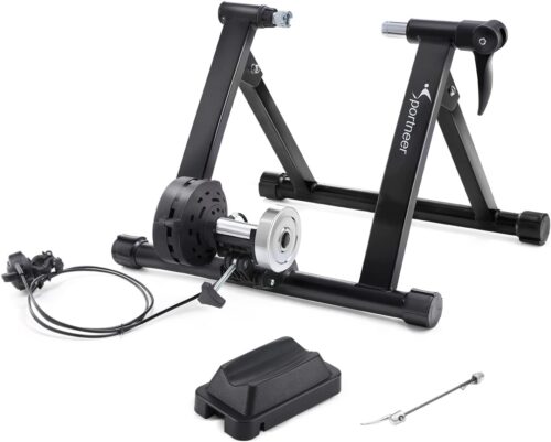 Sportneer Bike Trainer - Magnetic Stationary Stand for 26-28" & 700C Wheels - 8 Level Resistance Portable Stainless Steel Indoor Trainer with Quick Release Lever & Front Wheel...