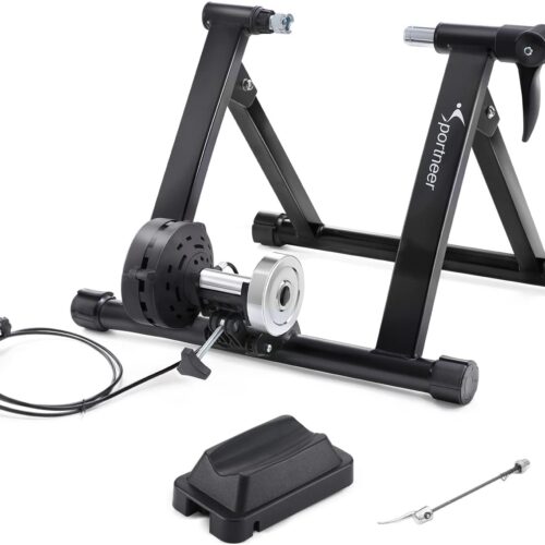 Sportneer Bike Trainer - Magnetic Stationary Stand for 26-28" & 700C Wheels - 8 Level Resistance Portable Stainless Steel Indoor Trainer with Quick Release Lever & Front Wheel...