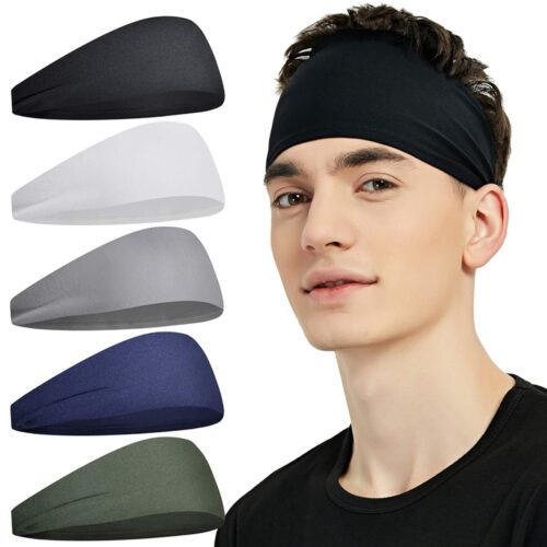 Sports Headbands for Men (5 Pack),Moisture Wicking Workout Headband, Sweatband Headbands for Running,Cycling,Football,Yoga,Hairband for Women and Men