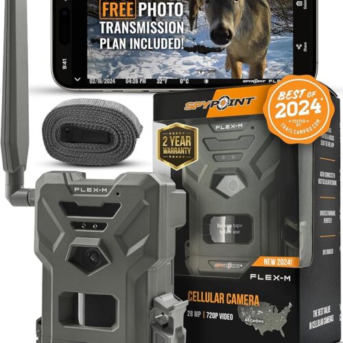 SPYPOINT Flex-M Cellular Trail Camera - Best Hunting Accessories, No WiFi Needed, Night Vision, Motion Activated, Dual-Sim LTE, IP65 Water-Resistant Game Camera, 28MP Photos,...