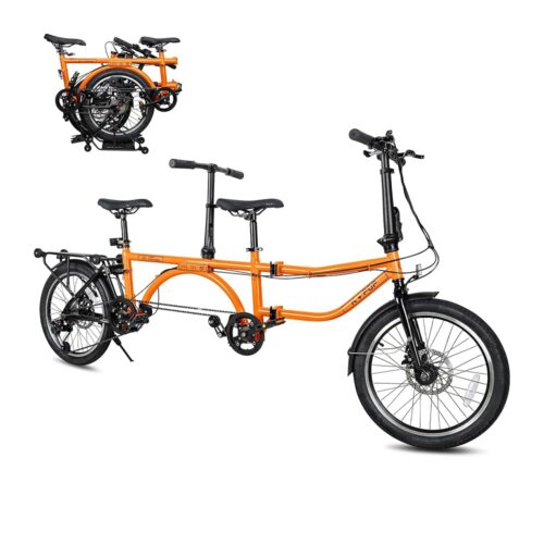 Super Folding Tandem Bike, Adult Beach Cruiser Dual Drive Double Bike, 20-inch Wheels, 7 Speed, Dual Disc Brakes, 3 Seats Bicycle for Family Couples Women Men Senior, Multi Colors