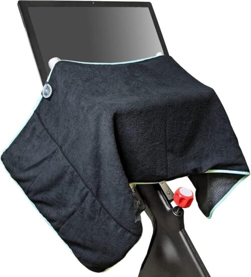 Sweat Protection Towel, Handdlebar Sweat Towel for Peloton, Echelon Bike, Bike Trainer Stand, Indoor Cycling Workout Towel with 6 Pocket for Water Bottle or Phone Holder