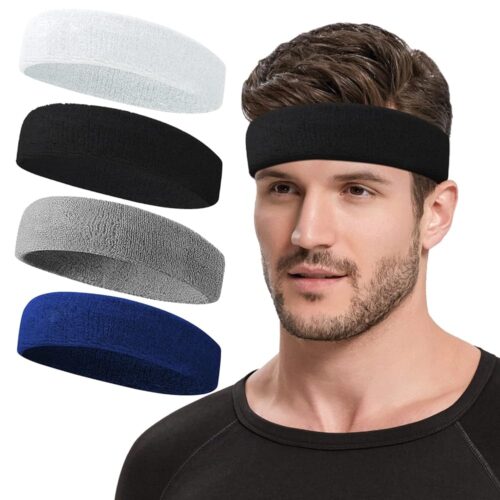 Sweatbands Sports Headband for Men & Women, Moisture Wicking Hairband Athletic Towel Headbands Cotton Head Sweat Bands for Running, Cycling, Yoga, Spa