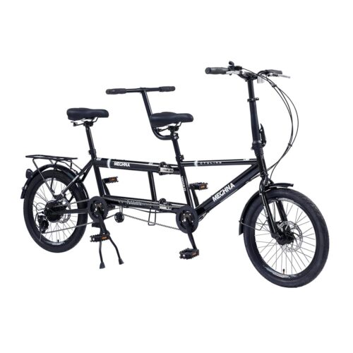 Tandem Bike - City Tandem Folding Bicycle, Foldable Tandem Adult Beach Cruiser Bike Adjustable 7 Speeds, CE FCC CCC