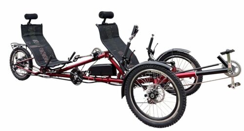 Tandem Recumbent Cycle - Motorized Dual Rider Trike, 500W/1500W Hub Motor, 20" 3 Wheels, Layback Bike Motorized Battery Tricycle