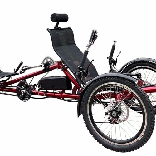 Tandem Recumbent Cycle - Motorized Dual Rider Trike, 500W/1500W Hub Motor, 20" 3 Wheels, Layback Bike Motorized Battery Tricycle