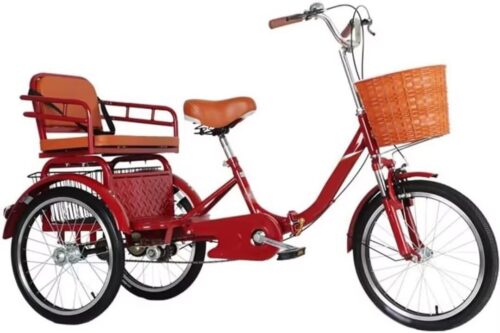 Tandem Tricycle,Back seat with Belt,Folding Cruiser Trike with Hydraulic Front Fork,3 Wheels Bicycle,Mobility Rickshaw Tricycle for Shopping and Travel,Front and Rear Brakes