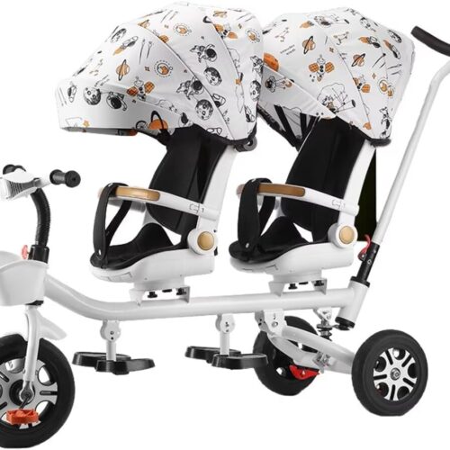 Tandem Tricycle for Toddler,Swivel Seats with Tilted backrest,Parent Push Stroller Trike,3 Wheels Bicycle with Canopy,Ride-on Bike,Folding Tricycle Buggies