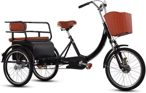 Tandem Tricycle with Back seat,Cruiser Trike with Hydraulic Front Fork,3 Wheels Bicycle,Mobility Rickshaw Tricycle for Shopping and Travel,Front and Rear Brakes