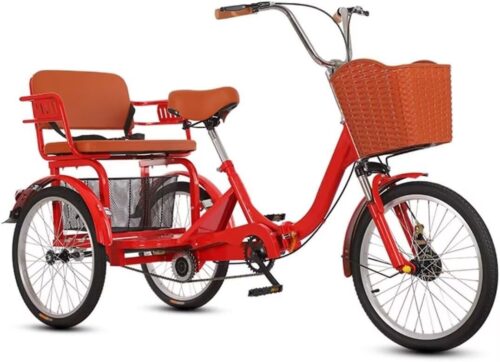 Tandem Tricycle with Back seat,Folding Cruiser Trike with Hydraulic Front Fork,3 Wheels Bicycle,Mobility Rickshaw Tricycle for Shopping and Travel,Front and Rear Brakes