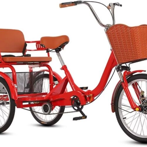 Tandem Tricycle with Back seat,Folding Cruiser Trike with Hydraulic Front Fork,3 Wheels Bicycle,Mobility Rickshaw Tricycle for Shopping and Travel,Front and Rear Brakes