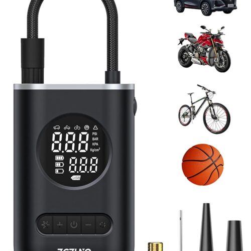 Tire Inflator Portable Air Compressor-ZGZUXO 150PSI Cordless Air Pump for Car Tires with Pressure Gauge LED Light, Electric Bike Tire Pump for Car Motorcycle Bicycle Ball, Car...