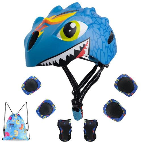 Toddler Helmet Kids Bike Helmet for 2 3 4 5 6 7 8 Years Old Girls with 3D Dinosaur Design Protective Gear Set and Safety Certified, Toddler Bike Cycling Skating Skateboard...