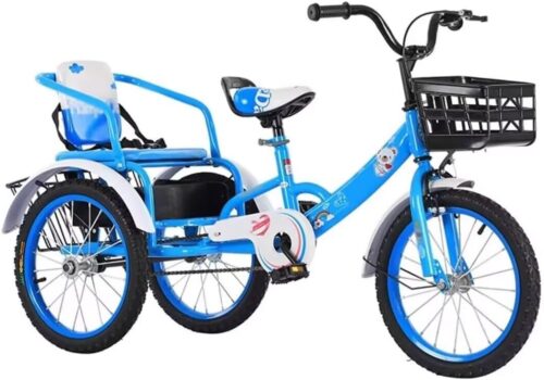 Toddler Rickshaw Tricycle with Pedals,Tandem Trike with Back seat,Front Wheel Brake,Cruiser Tricycle with Front and Back Baskets,3 Wheels Bicycle